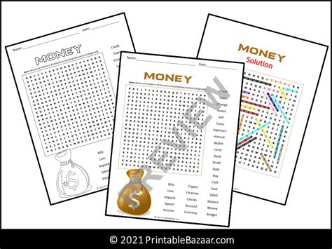 Money Word Search Puzzle Teaching Resources