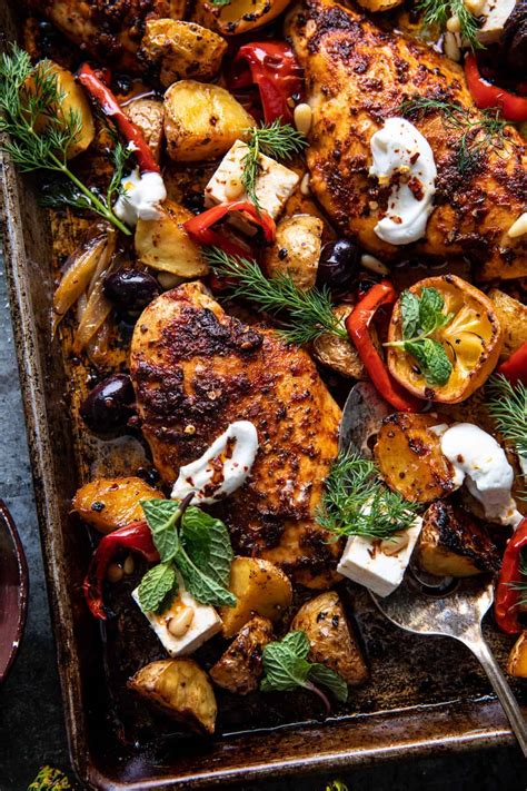 easy greek sheet pan chicken souvlaki and potatoes half baked harvest