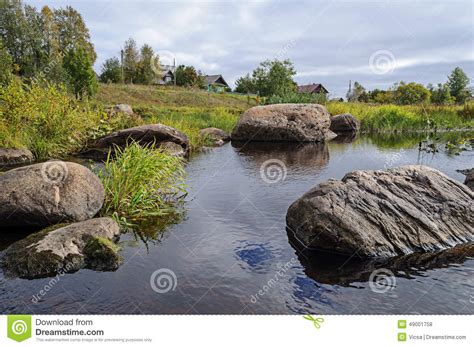 Large Boulders On The Shore Of Northern River Stock Photo Image Of