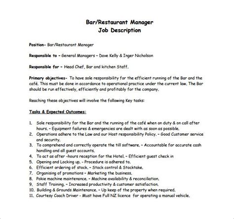 14 Restaurant Manager Job Description Templates Word Apple Pages