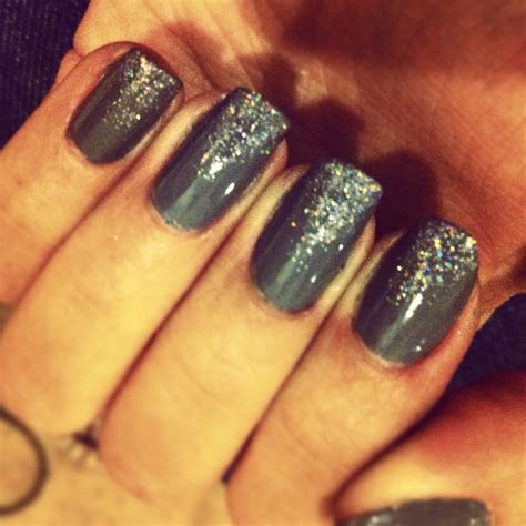 Gray Nails Manicure Glitter Tips Shiny Art Glittery Dark Nail