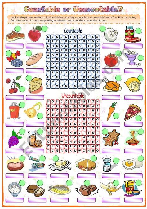 Countable And Uncountable Food Worksheet