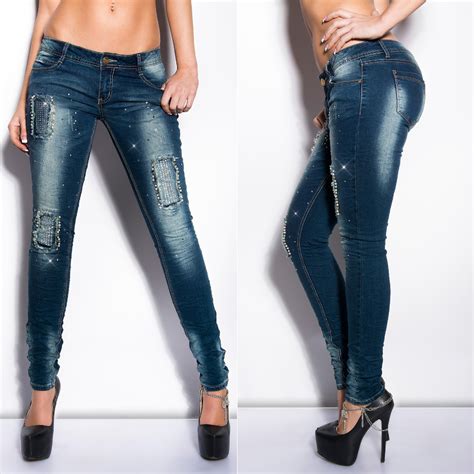 Womens Skinny Bling Jeans Sexy Low Rise New Hipster Blue Wash Size 6 8 10 12 14 Ebay