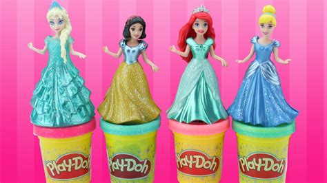 disney princess play doh dresses magic clip dolls rapunzel frozen elsa anna ariel youtube