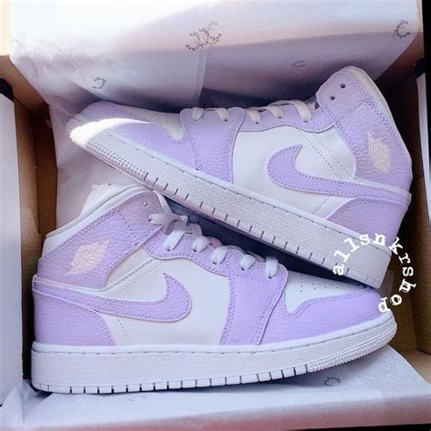 Lilac Purple Nike Air Jordan 1 Mid Custom Etsy Swag Shoes Jordan