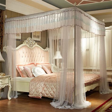 Luxury Bed Canopy Curtain Valance Lace Stainless Steel Frame Bed Nets Queen King Luxury