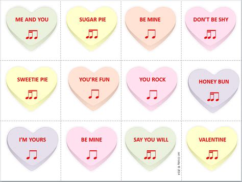 Each child must turn over the heart and identify the note on the reverse side. MyMusicalMagic: Music Activities with a Valentines Theme
