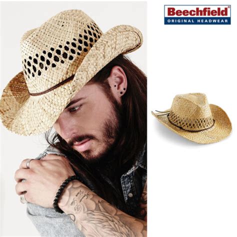 Beechfield Straw Cowboy Hat Unisex Large Handmade Summerholidaycasual
