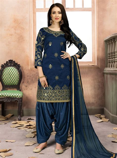 Blue Taffeta Silk Punjabi Suit 138520 Dress Materials Punjabi Suits