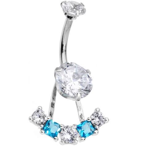 Clear Blue Cz Gem Sassy Sparkle Butterfly Dangle Belly Ring Dangle Belly Rings Belly Rings