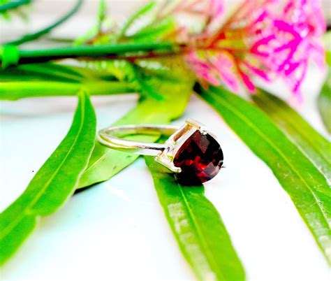 925 Sterling Silver Red Garnet Ring Silver Garnet Ring Garnet Bezel