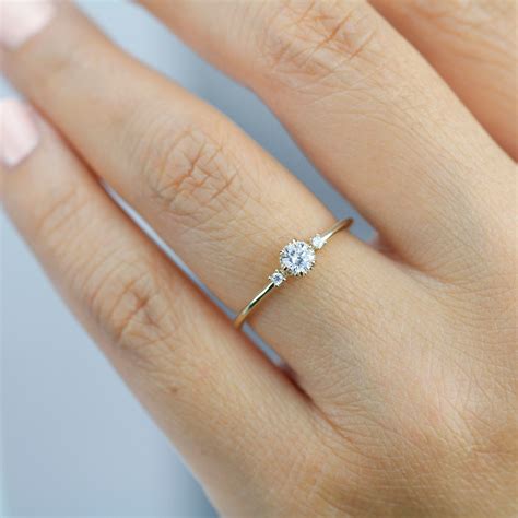 Simple Engagement Ring White Gold Ring Delicate Engagement Etsy
