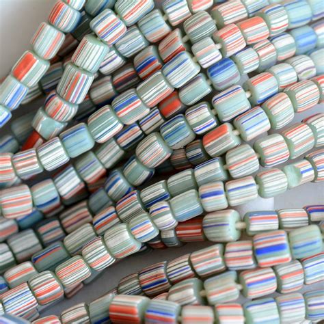 Glass Beads Soft Blue Striped Glass Tube Beads Red White And Blue Seed