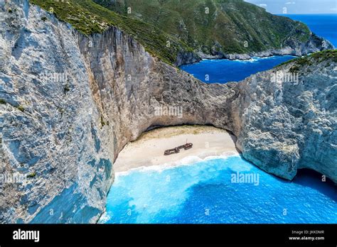 Luftaufnahme Des Shipwreck Navagio Strand In Zakynthos Island