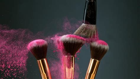 Makeup Brushes Touch Each Other On Dark Background Stock Photo Image