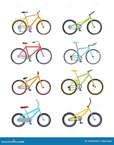 Variety Of Modern Bikes Flat Vector Illustrations Set Stock Vector