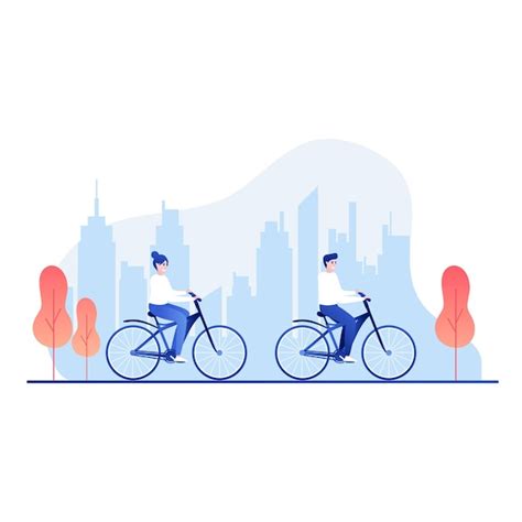 Premium Vector Couple Riding A Bike In The Park Healthy Lifestyle Flat Illustration A Man