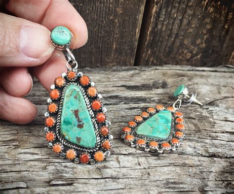Spiny Oyster And Turquoise Earrings Navajo Jewelry Signed Native