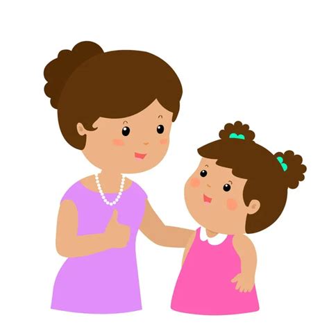 Mamá Hablar Con Su Hija Suavemente Vector De Dibujos Animados Vector