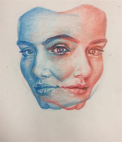 Two Faced Coloured Pencil A Identity Artwork Gcse Art Sketchbook Face Art Drawing