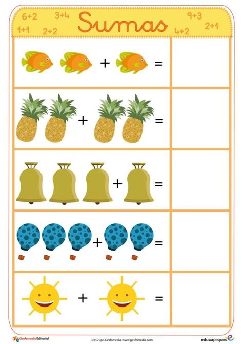 Fichas Para Aprender A Sumar Sumas Para Niños Matemáticas Para Niños