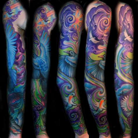 Colored Sleeve Tattoo Of Birds Design Of Tattoosdesign Of Tattoos