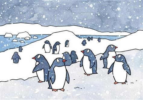 Gentoo Penguins Antarctica Illustration Print Penguin Drawing