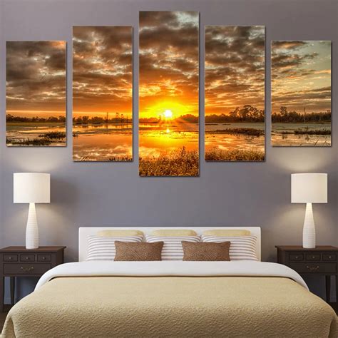 5 Piece Canvas Art Sunrise Morning Sun Hd Print Wall Pictures For