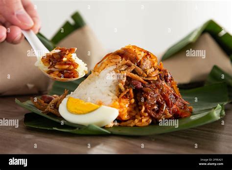 Nasi Lemak Pack In Banana Leaf Popular Breakfast In Malaysia Stock