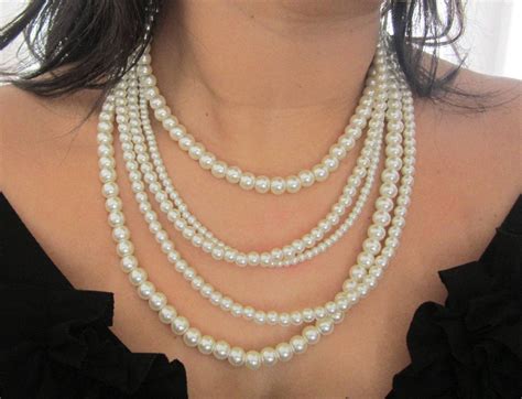 White Or Ivory Chunky Pearl Necklace Bridal Statement Necklace Layered Multi Strand