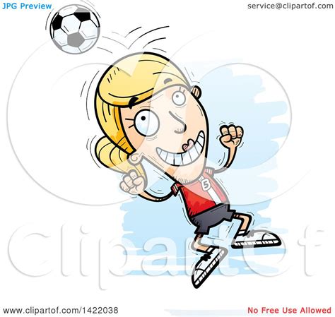Clipart Of A Cartoon Doodled Female Soccer Player Jumping