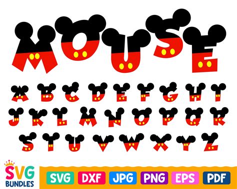 Mickey Mouse Font Svg A Z Disney Mickey Letters Svg Dxf Png Etsy
