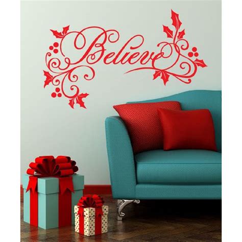 Decal ~ Christmas Decal ~ Believe With Holly Christmas ~ Wall Decal