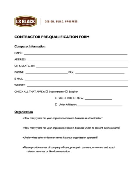 contractor pre qualification form printable