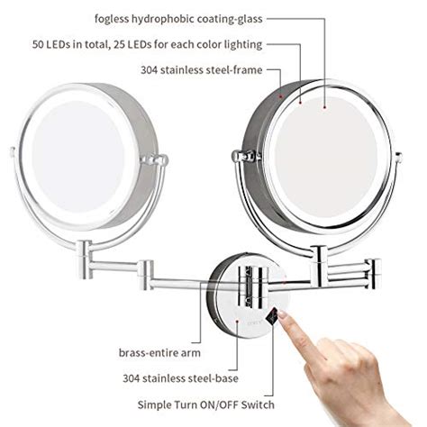 Gurun 85 Inch Led Light Magnifying Makeup Mirror With 3 Color Modes Double Sided Vanity Mirror