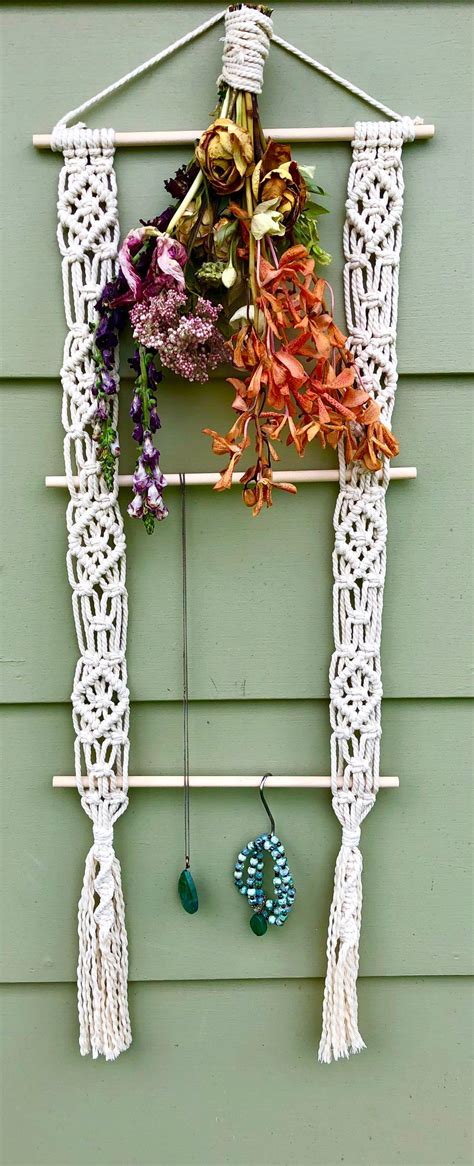 Macrame Ladder Wall Hanging Jewelry Hanger Macrame Wall Etsy