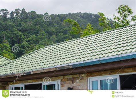 Green Roof Tiles Stock Photo Image Of Detail Green 100434674