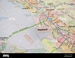 Map of the city of Hayward, CA Stock Photo - Alamy