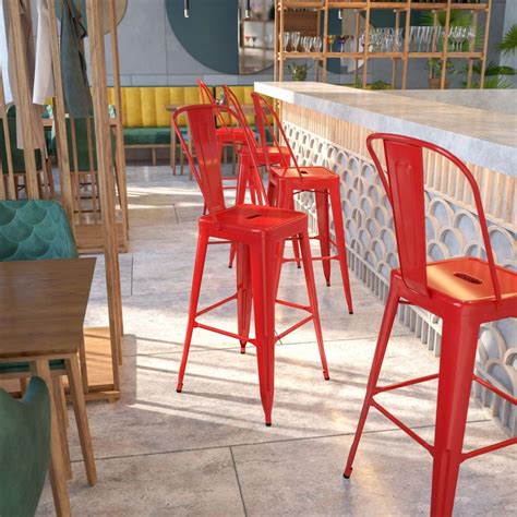 Flash Furniture 30 Red Metal Outdoor Stool The Home Depot Canada