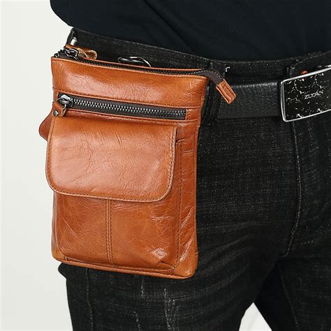 Meigardass Genuine Leather Waist Belt Bag Men Hip Fanny Pack Men Small