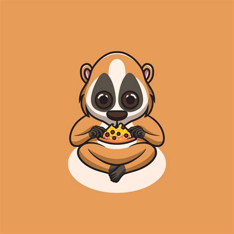 Cute Slow Loris Eating Pizza Cartoon Illustration 26418426 Vector Art At Vecteezy