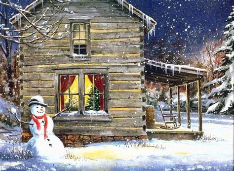 Christmas Cabin Snowman Extra Christmas Paintings Christmas
