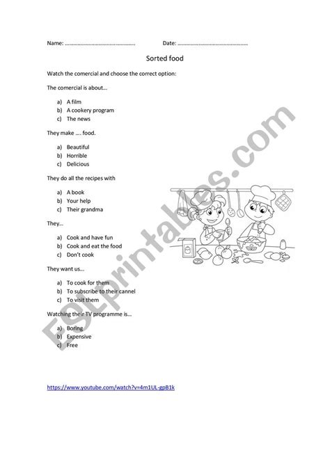 Oral Comprehension Cookery Program Advertisement Key Esl Worksheet