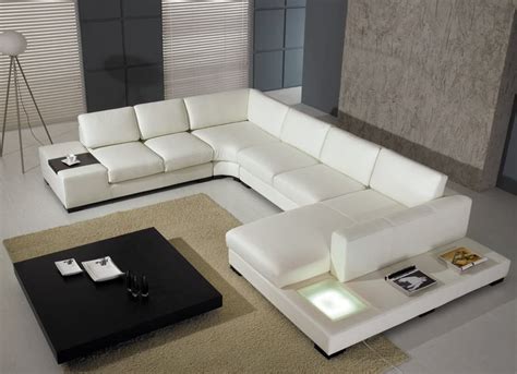 T35 White Leather Sectional Sofa With Lights Kitchen And Dining