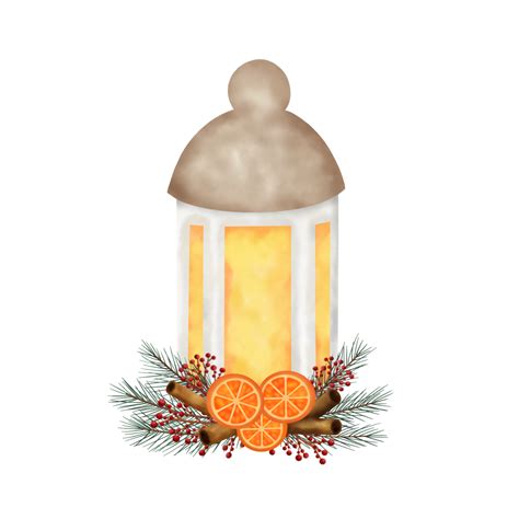 Christmas Lantern With Orangecinnamonberry And Pine Branches