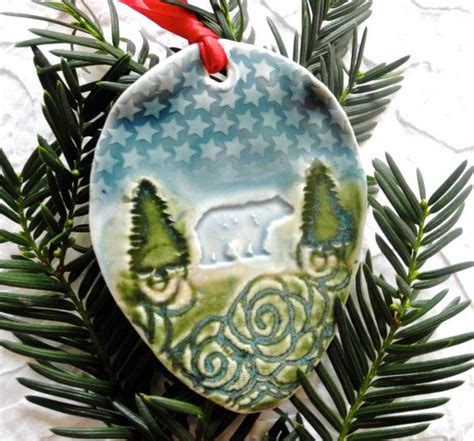 Christmas Tree Ornament, Polar Bear ornament, Wildlife ceramic ornament, hostess gift, stocking ...