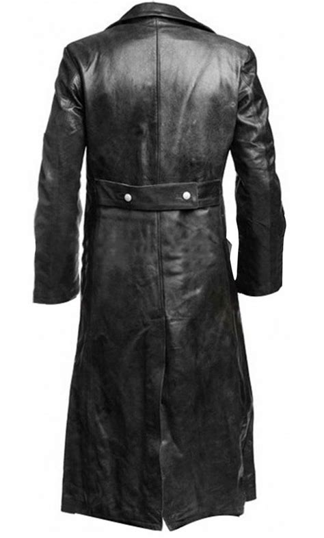 Mens German Classic Ww2 Military Officer Uniform Black Leather Trench