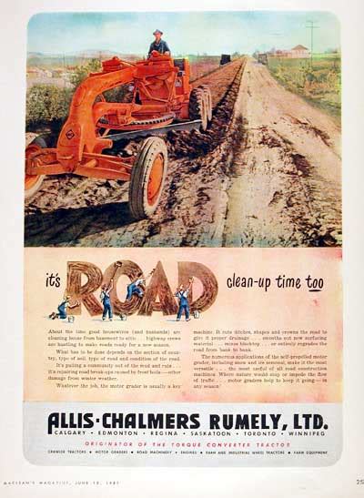 1951 Allis Chalmers Grader Scraper Classic Vintage Print Ad