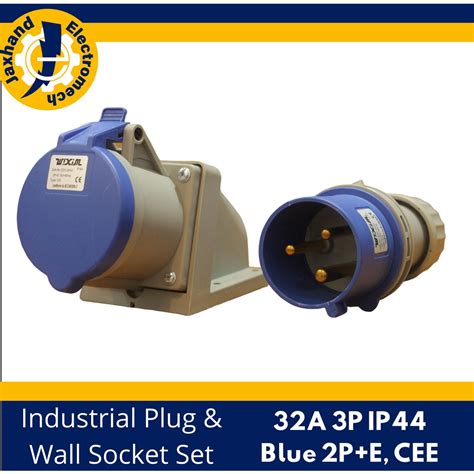 Industrial Plug And Wall Socket Set 32a 3p Ip44 Blue 2pe Cee Male