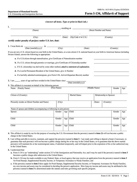 Uscis I 134 2014 Fill And Sign Printable Template Online Us Legal Forms